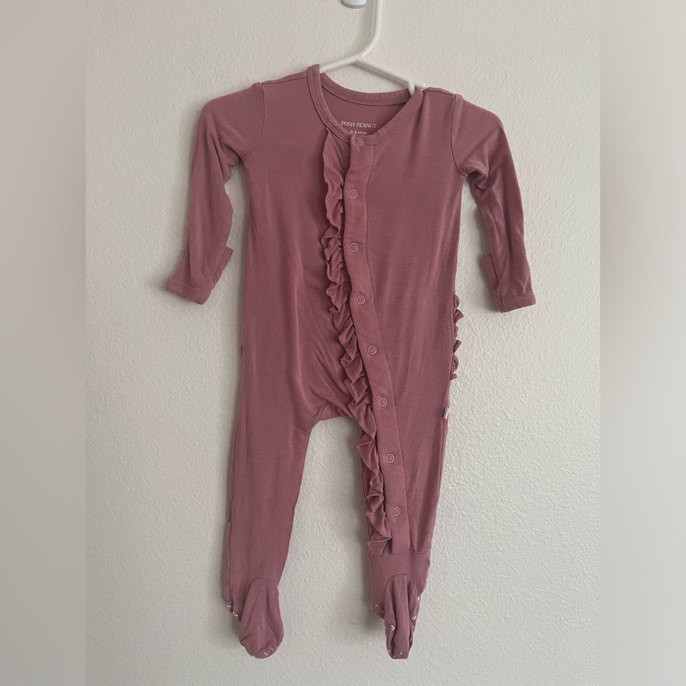 Posh Peanut Mauve Ruffle Footed One-Piece Pajamas